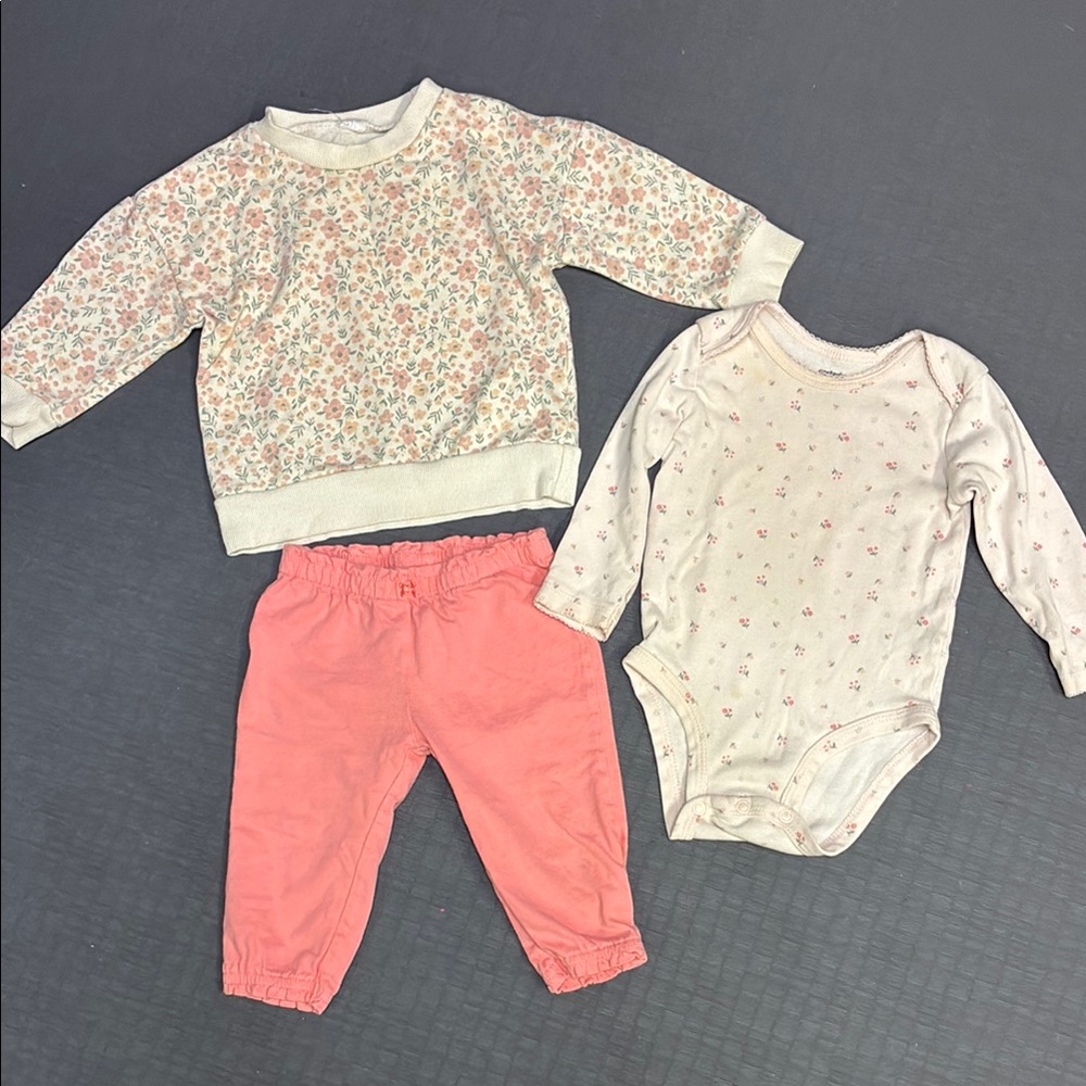 Carter's Coral Pink Pants with Floral Tops Set